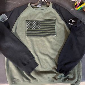 OHT Crewneck Sweatshirt, American Flag, Army Green & Black, XL NWOT